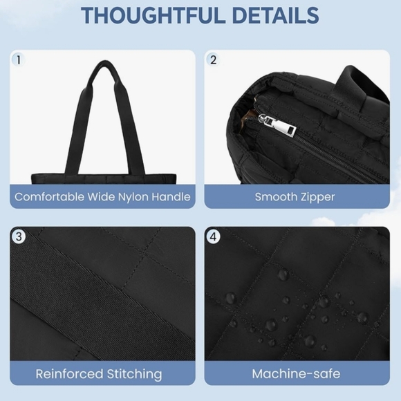 Black Quilted Tote Bag Large NWT - Picture 7 of 16